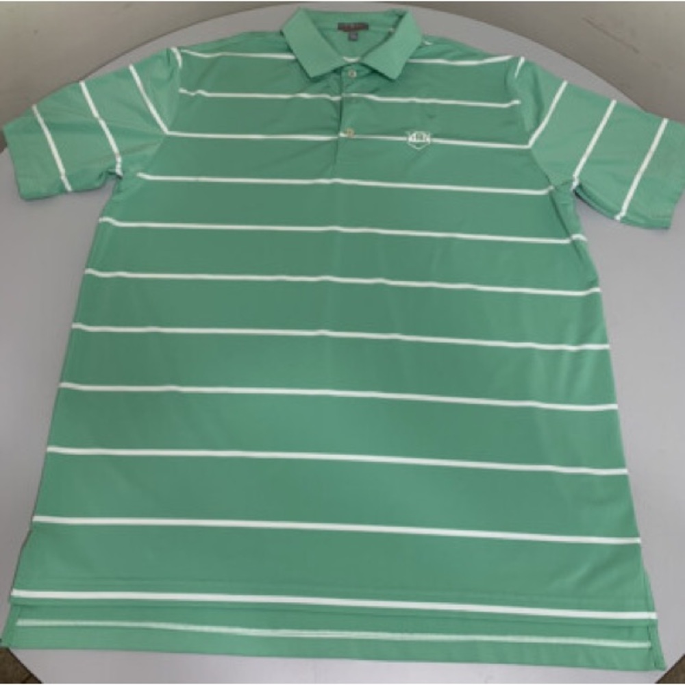 LIKE NEW DALLAS COUNTRY CLUB PETER MILLAR GREEN STRIPED POLO! SUMMER COMFORT